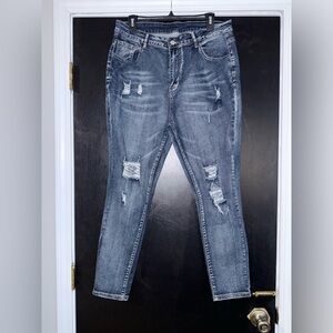 SHEIN Blue Distressed Skinny Jeans, 2XL